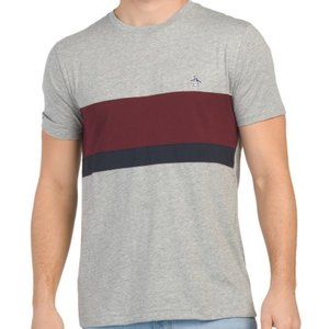 NWT MEN’S Original Penguin SS Crew Neck Color Block Rain Heather T SHIRT Large